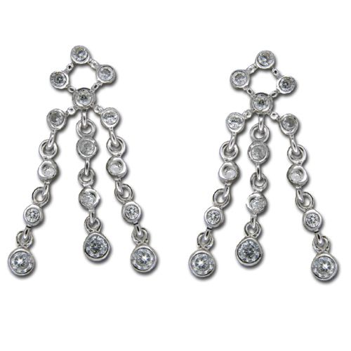 Sterling Silver Clear CZ with 3-Strand Dangle Earrings