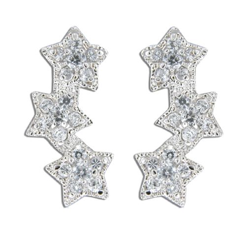 Sterling Silver Triple Star with Clear CZ Earrings