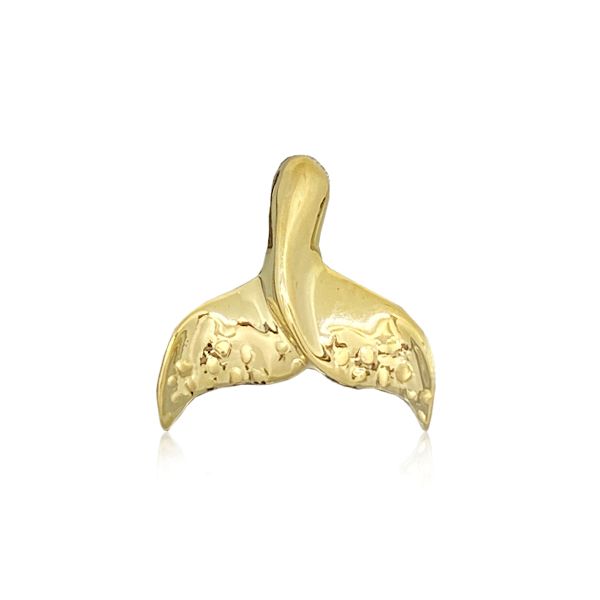 14KT Yellow Gold 24mm Whale Tail Pendant with Algae 