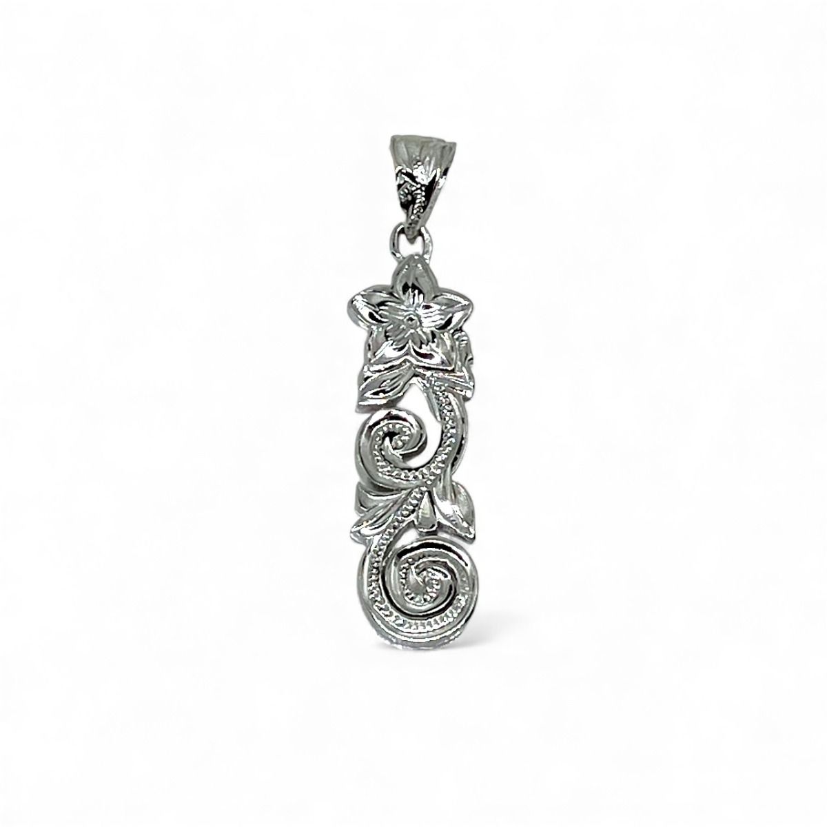 Sterling Silver Plumeria Scroll Cut-Out Pendant