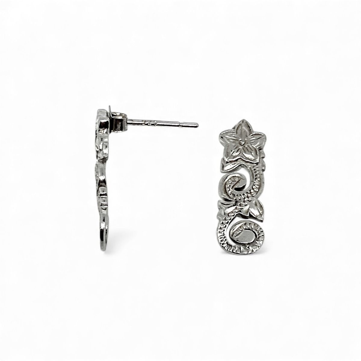 Sterling Silver Plumeria Scroll Pierced Earrings 