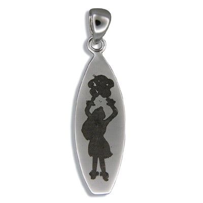 Sterling Silver Hawaiian Hula Girl with Surfboard Shaped Pendant (S)