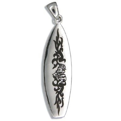 Sterling Silver Hawaiian Fire Frame with Surfboard Shaped Pendant (L)