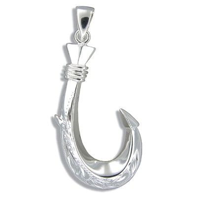 Sterling Silver Hawaiian Serrated Fish Hook Pendant