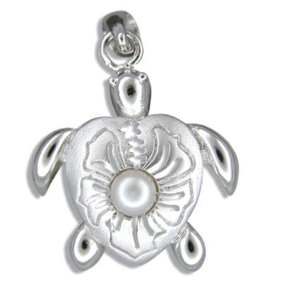 Sterling Silver Eastern Box Turtle with White Freshwater Pearl Pendant