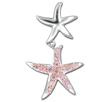 Sterling Silver Pink CZ Starfish Floating Pendant with Rose Gold Finish