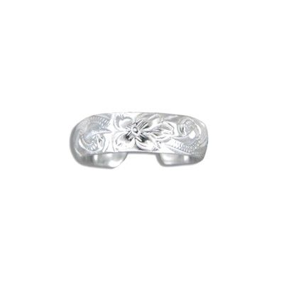 Sterling Silver Hawaiian Plumeria and Scroll Toe Ring