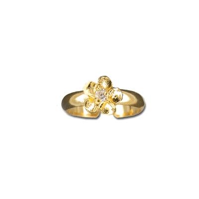 Sterling Silver Yellow Gold Coated 6mm Hawaiian Plumeria with CZ Design Toe Ring 