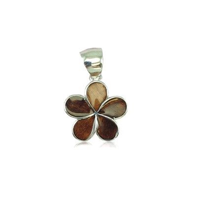 Sterling Silver Hawaiian Koa Wood 15MM Plumeria Design Pendant (S)