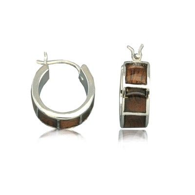 Sterling Silver Hawaiian Koa Wood Hoop Design Post Earrings 