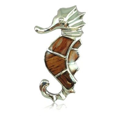 Sterling Silver Hawaiian Koa Wood Seahorse Pendant