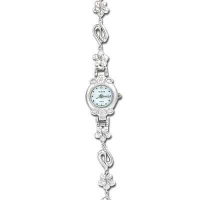 Sterling Silver Hawaiian Plumeria with Wave Design Watch