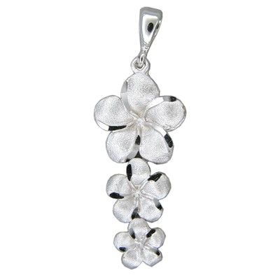 14kt White Gold Past Present and Future Plumeria Pendant