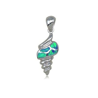 Sterling Silver Hawaiian Sea Shell Shaped Blue Opal Pendant