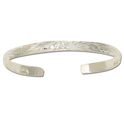 Sterling Silver 6mm Hawaiian with Plain Edge Cuff Bangle