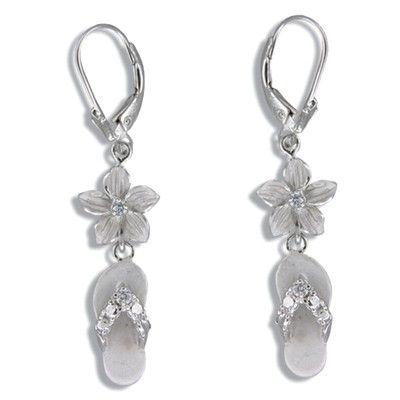 Sterling Silver Hawaiian 10mm Plumeria and Slipper Lever Back Earrings