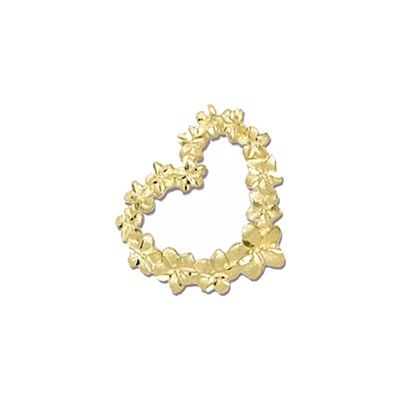 14KT Yellow Gold Plumeria Leis Heart Slide Pendant