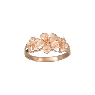 14kt Rose Gold Three Plumeria Flowers Ring