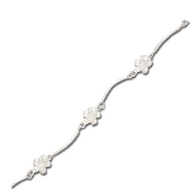 Sterling Silver 8MM Hawaiian Plumeria and Long Bar Design Bracelet