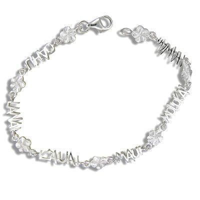 Sterling Silver Hawaiian Plumeria with Island Names Bracelet