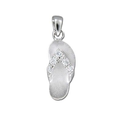 Sterling Silver Hawaiian Slipper with CZ Pendant (S)