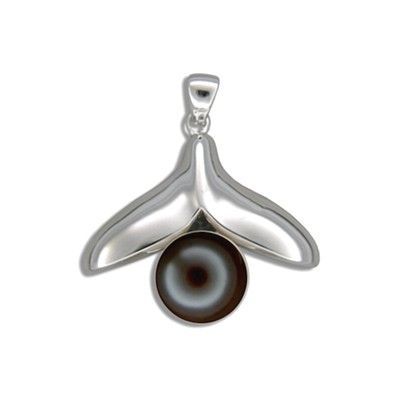 Sterling Silver Hawaiian Whale Tail with Black Fresh Water Pearl Design Pendant (S)