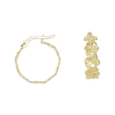 14kt Yellow Gold Hawaiian 4mm Plumeria Cut-Out Hoop Earrings