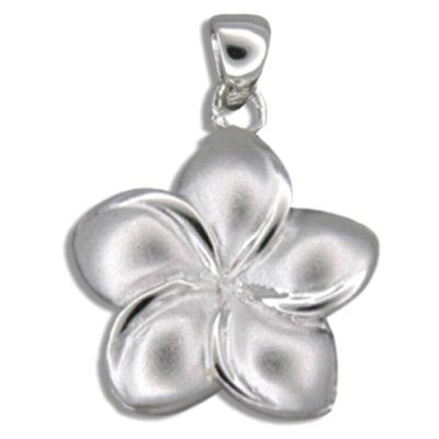 Sterling Silver Hawaiian 22MM Plumeria Design Pendant