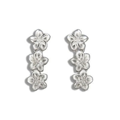 Sterling Silver Triple 7MM Hawaiian Plumeria Drop Earrings