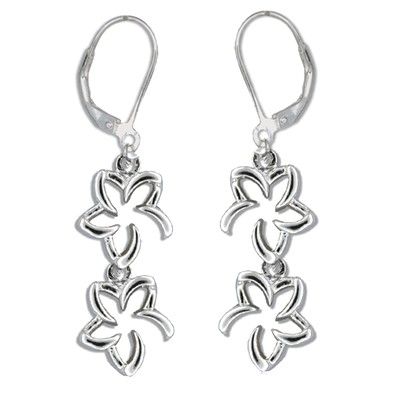 Sterling Silver Tiffany Style Double Open Hawaiian Plumeria with Lever Back Earrings