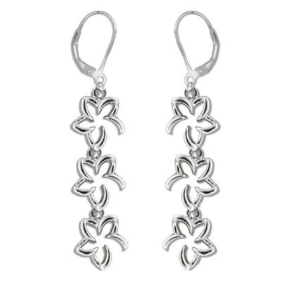 Sterling Silver Tiffany Style Triple Open Hawaiian Plumeria with Lever Back Earrings