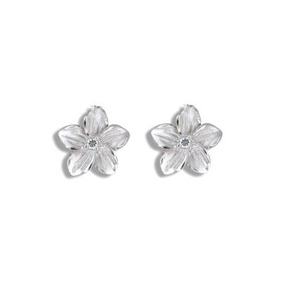 Sterling Silver 10MM Hawaiian Plumeria Pierced Earrings