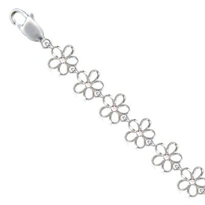 Sterling Silver 10MM Hawaiian Plumeria with Swarovski Crystal Bracelet