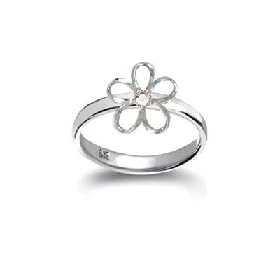 Sterling Silver 10MM Hawaiian Plumeria with Swarovski Crystal Ring