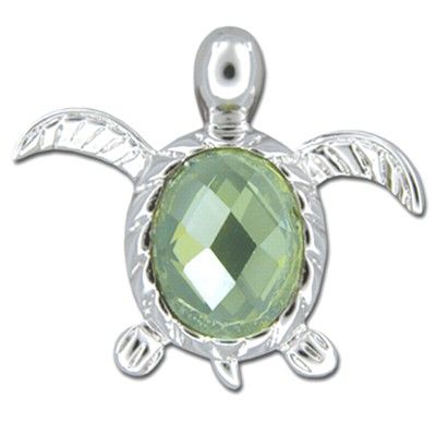 Sterling Silver Hawaiian Honu with Peridot  CZ Slider Pendant