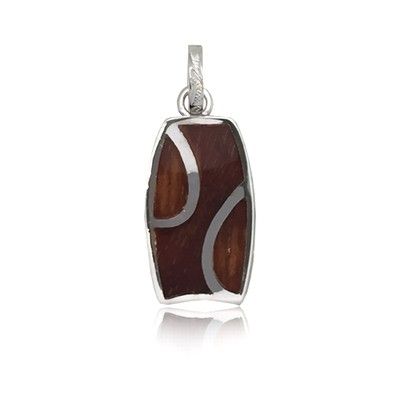 Sterling Silver Hawaiian Koa Wood Bodyboard Shaped Pendant