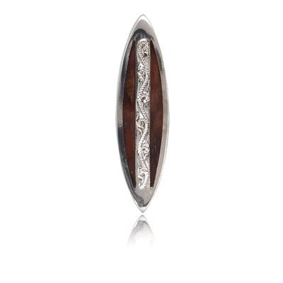 Sterling Silver Hawaiian Koa Wood Surfboard Shaped Engraved on the Center Pendant