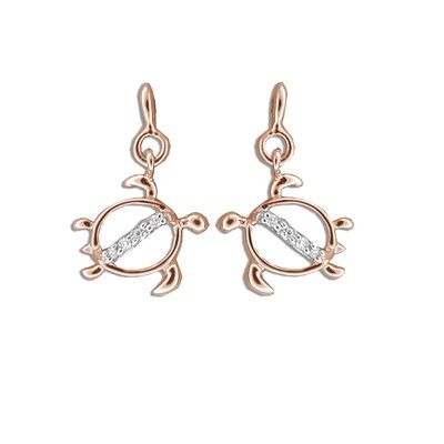 14kt Rose Gold Diamond Hawaiian HONU Dangle Earrings