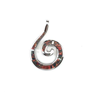 Sterling Silver Hawaiian Wave Shaped Red Fire Opal Pendant