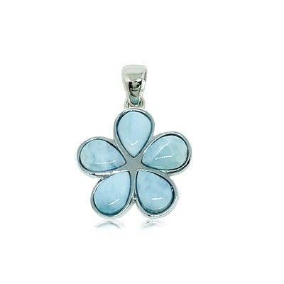 Sterling Silver and Genuine Larimar 20mm Plumeria Pendant