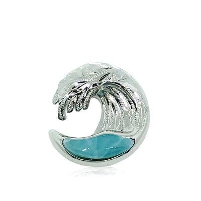 Sterling Silver and Genuine Larimar Hand Carved Wave Pendant