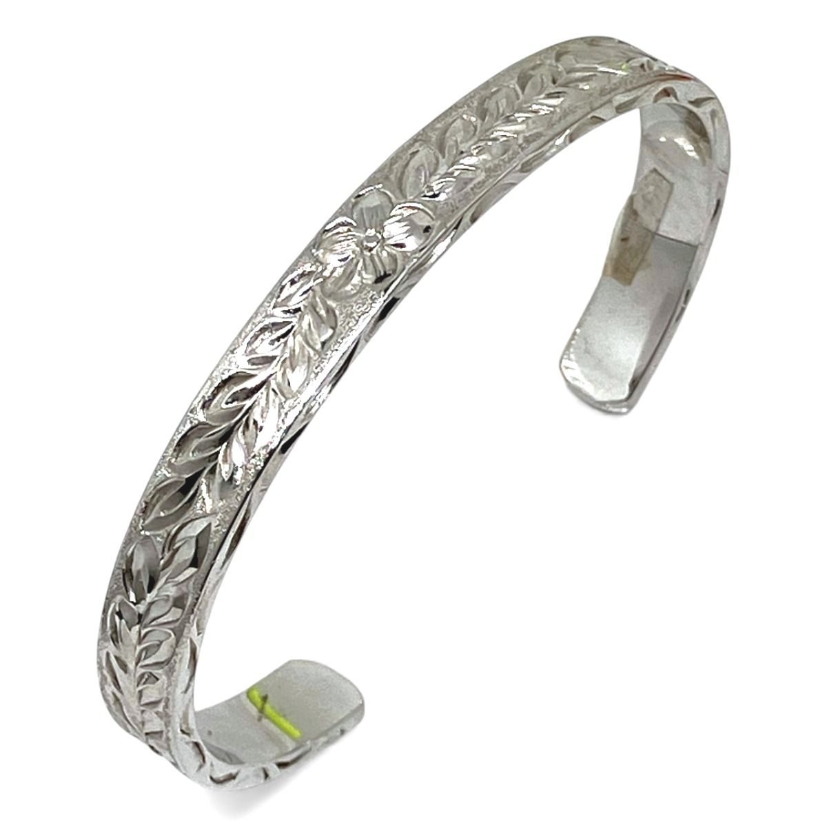 Sterling Silver Heavy Plumeria Maile Leaves Designs CUff Bangle