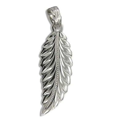 Fine Engraved Sterling Silver Men's Angel Wing Pendant with Maile Design 
