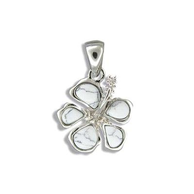 Sterling Silver White Turquoise Hibiscus Pendant(L)