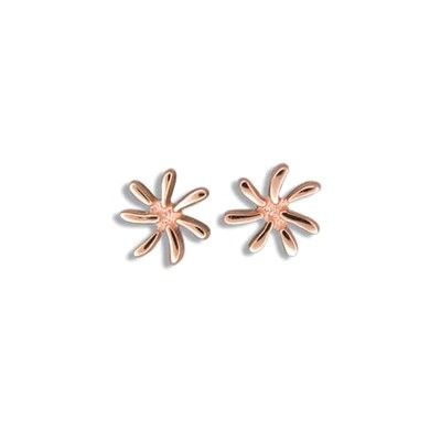 Fine Engraved Sterling Silver Rose Gold Plated Tiare Flower (M) Posted Earrings
