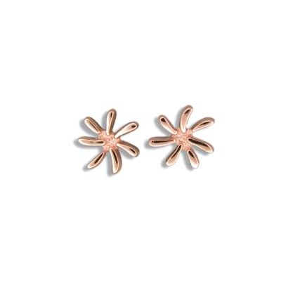 Fine Engraved Sterling Silver Rose Gold Plated Tiare Flower (L) Posted Earrings