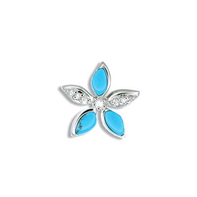 Sterling Silver Blue Turquoise Plumeria  CZ Pendant