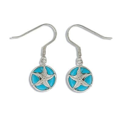 Sterling Silver Hawaiian Sand Dollar with Blue Turquoise CZ Earrings