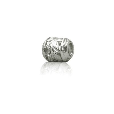 Sterling Silver Hawaiian Rhodium Cut-In Maile Leaf Bead Charm