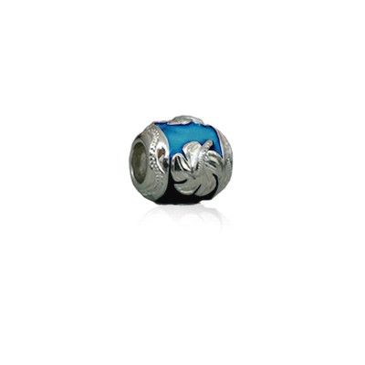 Sterling Silver Hawaiian Rhodium Blue Enamel Hibiscus Charm Bead